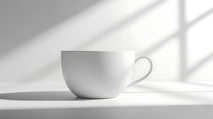 3D coffee cup spinning animation mockup, matte ceramic texture, white background, clean shadows, minimalist product presentation, elegant lighting.