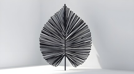 Beautifully arranged black straight lines forming a full leaf shape on a white background.