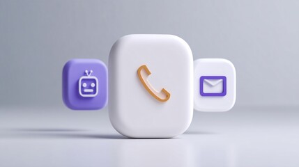 digital support interface with chatbot, phone, email icons floating, modern contact us page