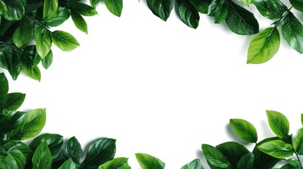 Vibrant Green Foliage: A verdant tapestry of fresh, vivid green leaves frames an empty canvas, inviting viewers to immerse themselves in the lush vibrancy of nature.