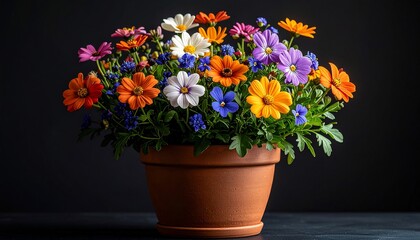 Vibrant Colorful Flower Pot Still Life