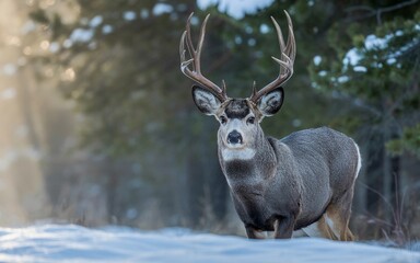 Majestic Mule Deer Buck in Winter Wonderland