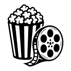 Popcorn and film reel icon on transparent background representing movie night cinema and entertainment
