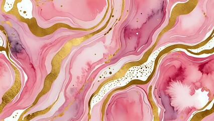 Blush pink watercolor with flowing gold foil accents evokes soft luxury and romantic charm