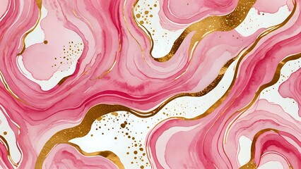 Blush pink watercolor with flowing gold foil accents evokes soft luxury and romantic charm