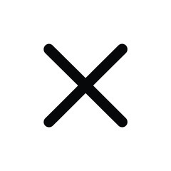 Black rounded X shape on transparent backdrop.Cross symbol, icon,mark