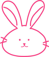 Cute Pink Line Drawing Bunny Face Illustration
