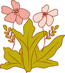 Retro simple florals in vintage illustration. Abstract hand drawn doodle cartoon floral elements, Retro vintage style flower daisy, aster, chrysanthemum, marigold, calendula.	