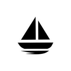 Black silhouette sailboat icon in minimalist flat design on white background