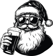 Cool Santa Claus vector illustration: drinking beer, sunglasses, Christmas