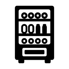 Vending machine icon with transparent background showing rows of snacks and drinks for automated food service
