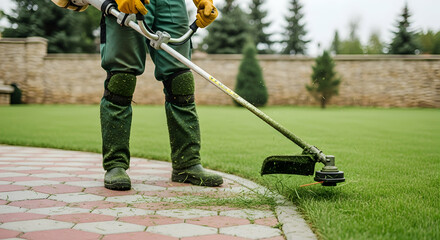 Lawn Care Professional Edging Grass with Trimmer Tool