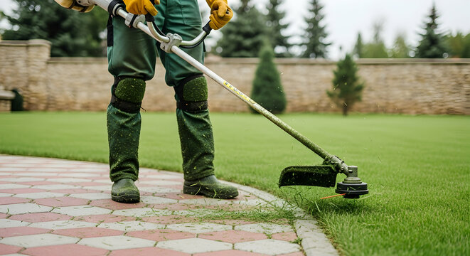 Lawn Care Professional Edging Grass with Trimmer Tool