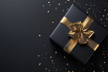 Simple but luxurious black and gold gift design, floating in the center of frame