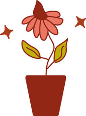 Retro simple florals in vintage illustration. Abstract hand drawn doodle cartoon floral elements, Retro vintage style flower  with sparkle., daisy, aster, chrysanthemum, marigold, calendula,  