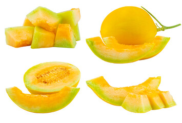 High Quality PNG Picture of fresh honeydew melon slices on white background