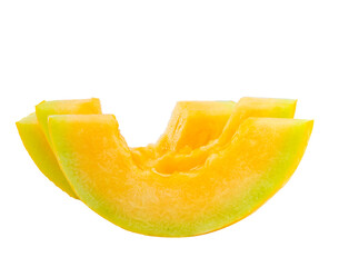 High Quality PNG Picture of orange honeydew melon slices isolated on white background.