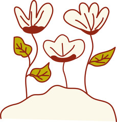 Retro simple florals in vintage illustration. Abstract hand drawn doodle cartoon floral elements, Retro vintage style flower daisy, aster, chrysanthemum, marigold, calendula.	