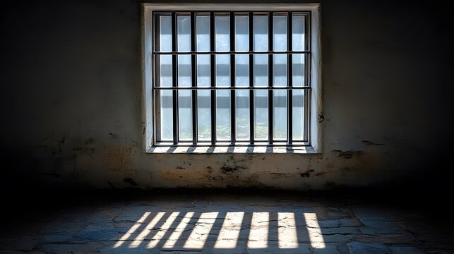 Grungy Prison Cell Window Sunlight Bars Shadow