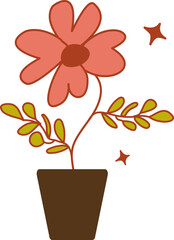 Retro simple florals in vintage illustration. Abstract hand drawn doodle cartoon floral elements, Retro vintage style flower with sparkle..
