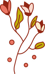 Retro simple florals in vintage illustration. Abstract hand drawn doodle cartoon floral elements, Retro vintage style flower daisy, aster, chrysanthemum, marigold, calendula.	
