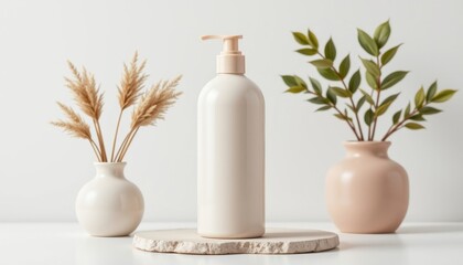 a shampoo bottle, pastel tone or minimalist design, unbranded, no label, no text, no logo, clean surface, isolated on a pure white background with no shadow, ultra high resolution, 8k, 300dpi