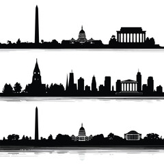 washington dc skyline silhouette set, Black & White silhouette set
