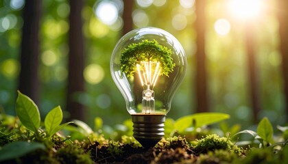 A light bulb filled with greenery symbolizes energy consumption and CO2 emissions. This image captures essence of sustainability and environmental awareness 