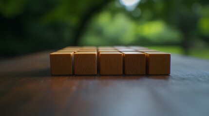 Wooden Blocks on Table Outdoor Nature Background