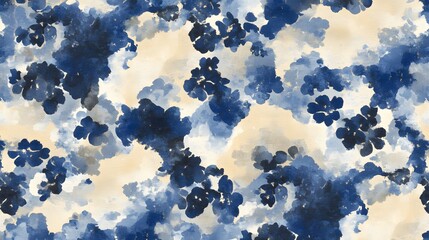 Abstract Blue Watercolor Floral Seamless Pattern