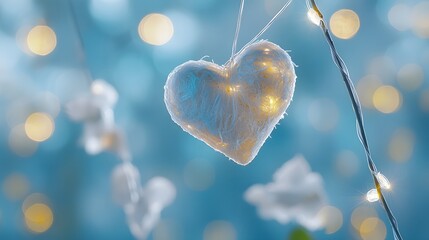 Glowing Heart String Lights Bokeh Background Romantic Valentine