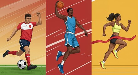 Fototapeta premium Dynamic Diverse Group Playing Soccer and Running