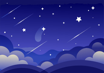 Fototapeta premium Beautiful night sky landscape background vector illustration design