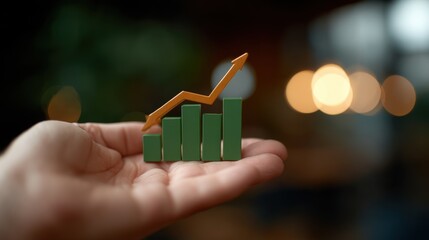 Hand Holding Transparent Screen Displaying Business Growth Chart