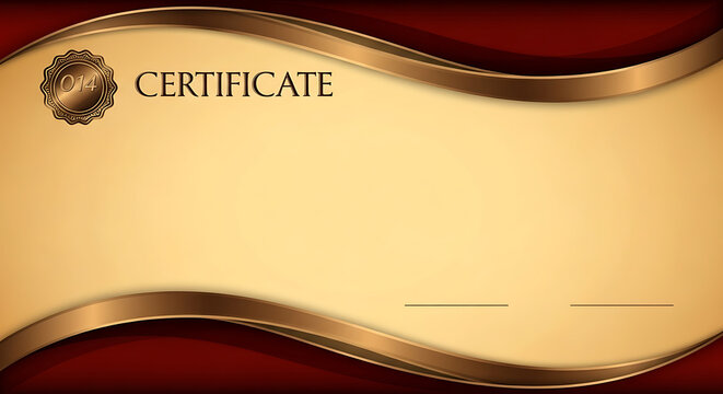 Elegant gold and red certificate template with wavy design and blank space for text.