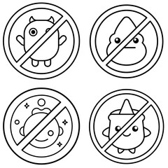  Cute Cartoon No Post Sign Sticker Icon &ndash; Fun Line Art, Outline Vector Illustration