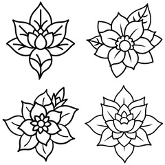 Traditional Style Flower Tattoo Sticker Icon – Classic Line Art, Outline Vector Illustration