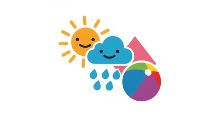 Cute Weather Icon Sun Rain Cloud Landscape