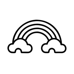 Fototapeta premium Rainbow icon with clouds in simple line art style 