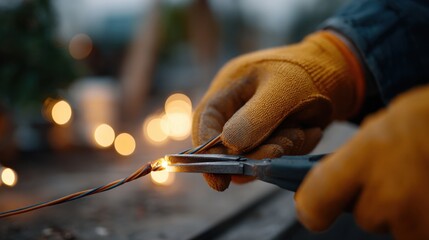 Two Electricians Joining Wires with Pliers in a Work Environment