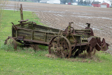 A vintage combine harvester machine.