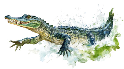 Naklejka premium watercolor drawing of crocodile on white background