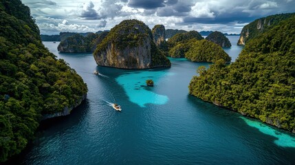 Adventure on serene waters exploring scenic islands in raja ampat indonesia aerial view nature's beauty