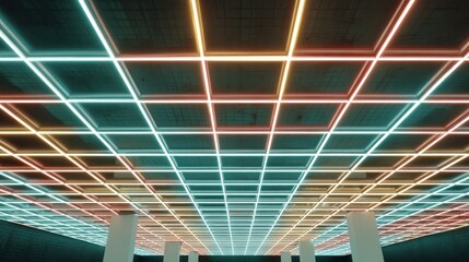 Colorful neon grid ceiling design