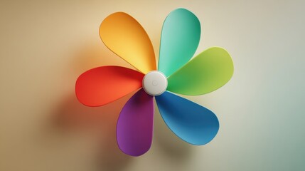 Colorful Six-Bladed Pinwheel or Windmill Against a Soft Gradient Background