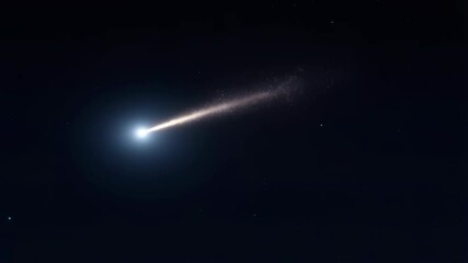 Bright comet traveling through dark space with trail of particles - Powered by Adobe