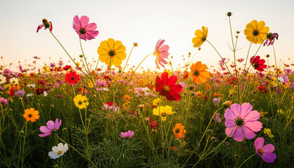 beautiful cosmos flower field