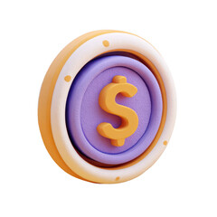 3D render of a stylized coin with a dollar sign