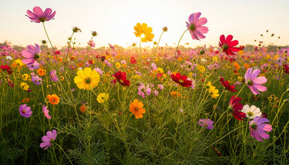 beautiful cosmos flower field