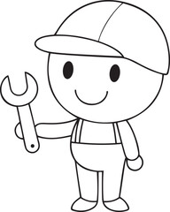 Simple and clean vector icon design of mechanic, Cartoon style Line art vector icon of mechanic, mechanic silhouette vector logo icon design